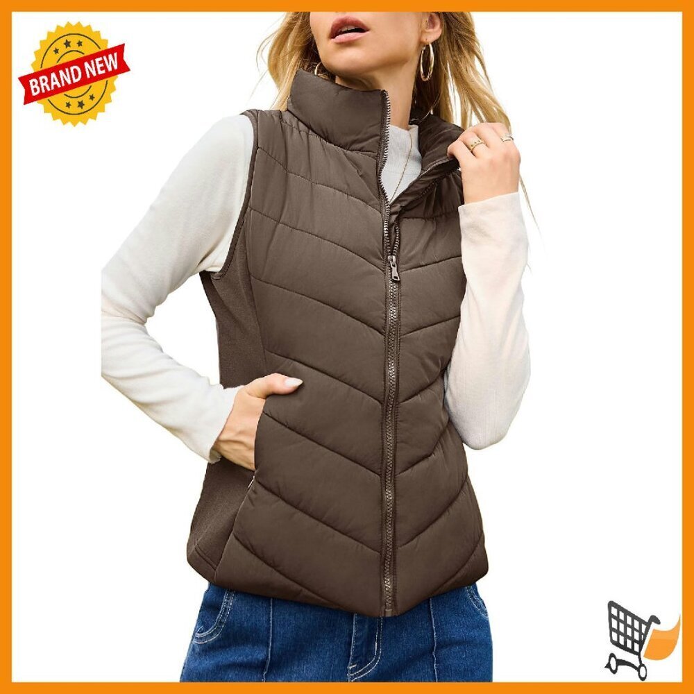 Women's Sleeveless Puffer Vest Quilted Zip Up Winter Outerwear with Pockets